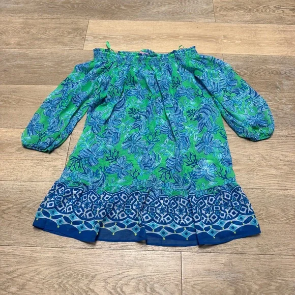 Lilly Pulitzer Maribeth Coverup Large Cabana Green Keepin It Reel EUC - Picture 3 of 10